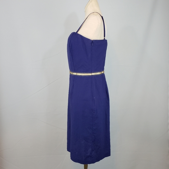 Loft navy linen dress with gold trim size 4 - Picture 6 of 8